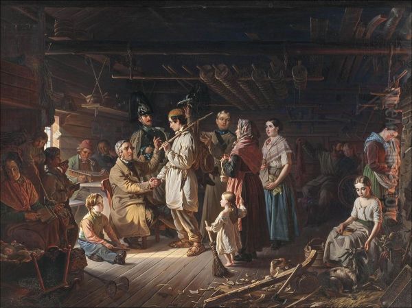 Pestinotto Hamalaisessa Talonpoikaistuvassa Oil Painting by Robert Wilhelm Ekman