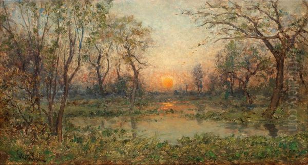 French Landscape With Setting Sun Oil Painting by Per Ekstrom