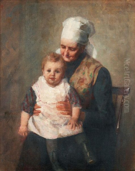 In Grandmother's Lap Oil Painting by Emma Ekwall