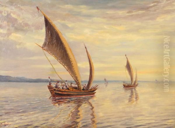 Schepen Voor De Kust Van Yemen Oil Painting by Arthur Eland