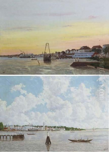 Paramaribo Harbour At Sunset Oil Painting by Arthur Eland