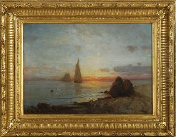 Luminous Coastal Scene Oil Painting by Lemuel D. Eldred