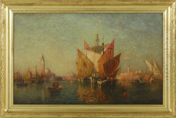 Venetian Harbor Scene Oil Painting by Lemuel D. Eldred