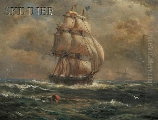 View Of A Clipper Ship At Full Sail Oil Painting by Lemuel D. Eldred