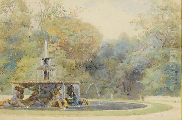 The Seahorse Fountain, Villa Borghese, Rome Oil Painting by George Samuel Elgood