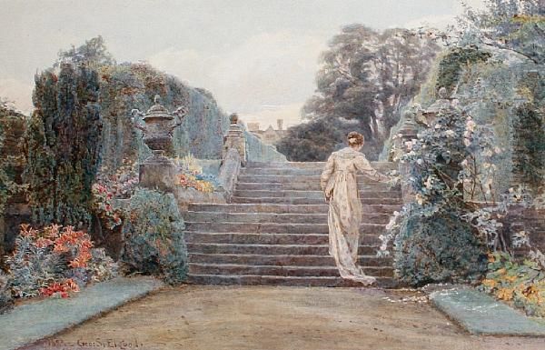 Evening In Garden At Penshurst Place Oil Painting by George Samuel Elgood