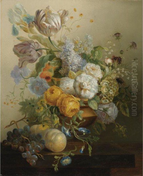 Still Life Of Flowers And Fruit Oil Painting by Jan Frans Eliaerts