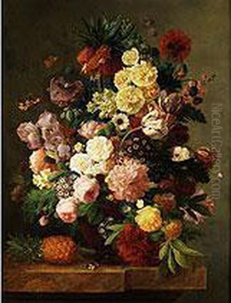 Grosses Blumenstilleben Mit Ananas Oil Painting by Jan Frans Eliaerts