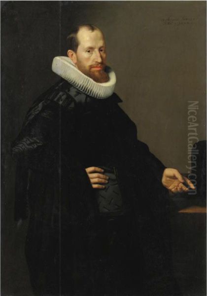 Portrait Of A Gentleman, Three Quarter Length, At The Age Of Thirty-six Oil Painting by Nicolaes (Pickenoy) Eliasz