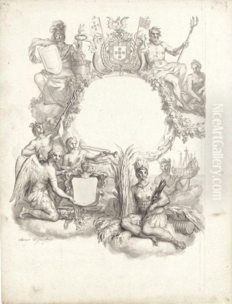 A Design For A Frontispiece With An Allegory Of Brazil Oil Painting by Ottmar, the Younger Elliger