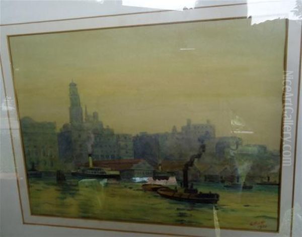 Ship In Harbour Oil Painting by Frederick Elliot