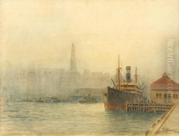 Ship At Port Oil Painting by Frederick Elliot