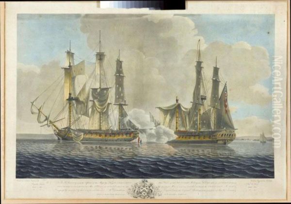 The Action Of The Frigate Crescent And The French Frigate Reunion Oil Painting by Thomas Elliot