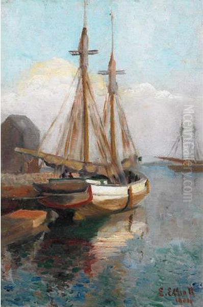 Docked Boat Oil Painting by Emily Louise Orr Elliott