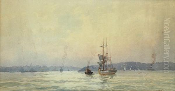 Boats In The Harbour Oil Painting by Frederick James Elliott