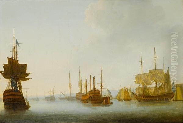 Shipping In Portsmouth Harbour Oil Painting by William Lieut. Elliott