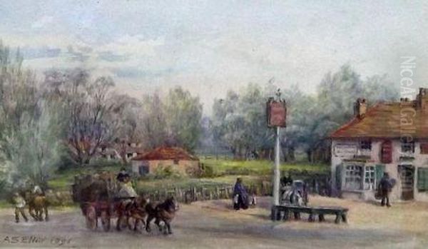 Villagers Before A Country Inn Oil Painting by Alice Blanche Ellis