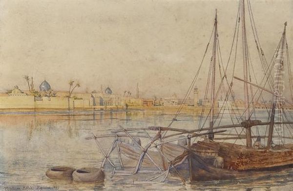 View Of Baghdad From The River Oil Painting by Tristram Ellis