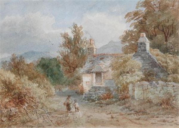 Cottage And Lane At Dolgethlan, North Wales Oil Painting by William Ellis