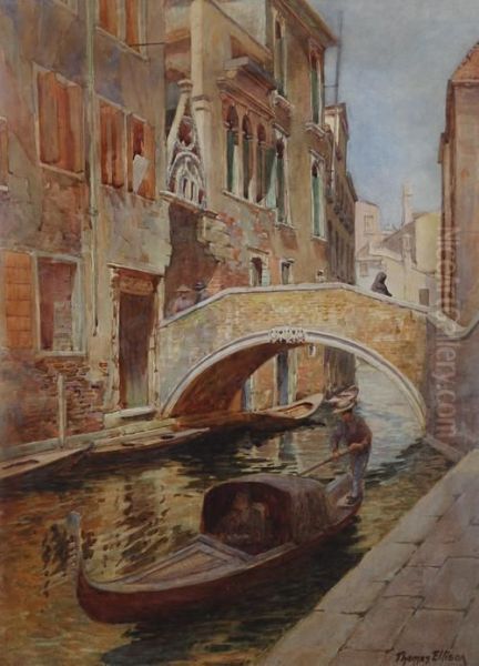 A Gondola On A Venetian Canal Oil Painting by Thomas Ellison