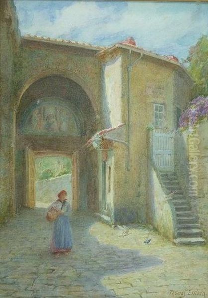 Girl In A Courtyard Oil Painting by Thomas Ellison