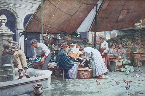 In The Market, Venice Oil Painting by Thomas Ellison