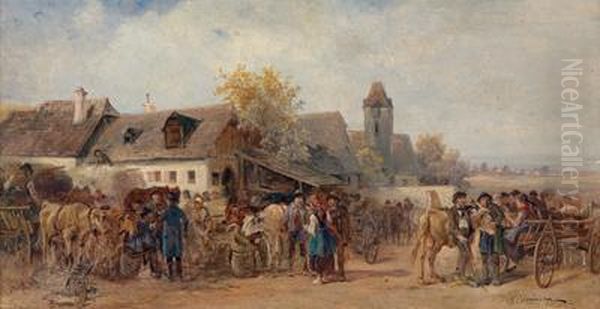 Belebter Marktplatz Oil Painting by Ignaz Ellminger