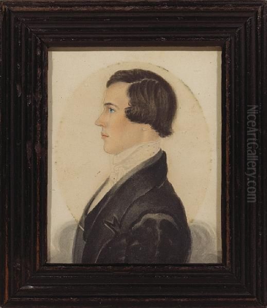 A Portrait Miniature Of A Gentleman Oil Painting by James Sanford Ellsworth