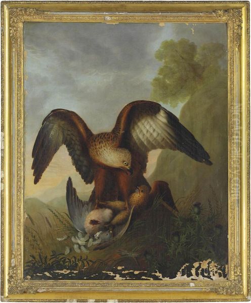 An Eagle With Its Chick And A Dead Pigeon Oil Painting by Stephen Elmer