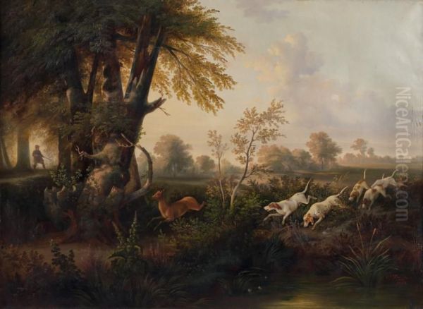 Scene De Chasse Oil Painting by Charles Edouard Elmerich