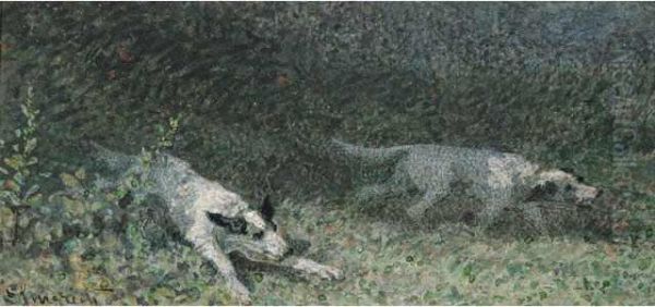 Deux Chienscourants Oil Painting by Charles Edouard Elmerich