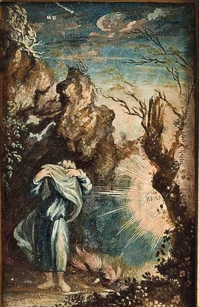 Moses And The Burning Bush Oil Painting by Adam Elsheimer