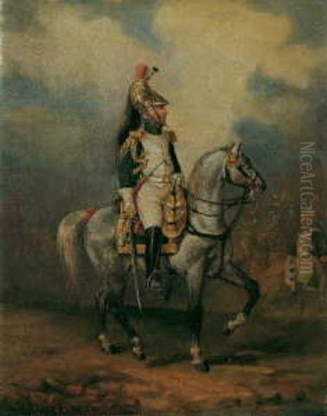 Franzosischer Dragoneroffizier Unter Napoleon I. Vor Der Front Oil Painting by Ludwig Elsholtz