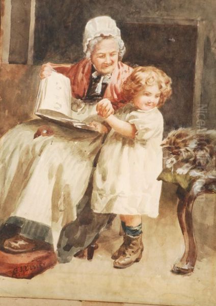 Stories With Grandmother Oil Painting by Arthur John Elsley