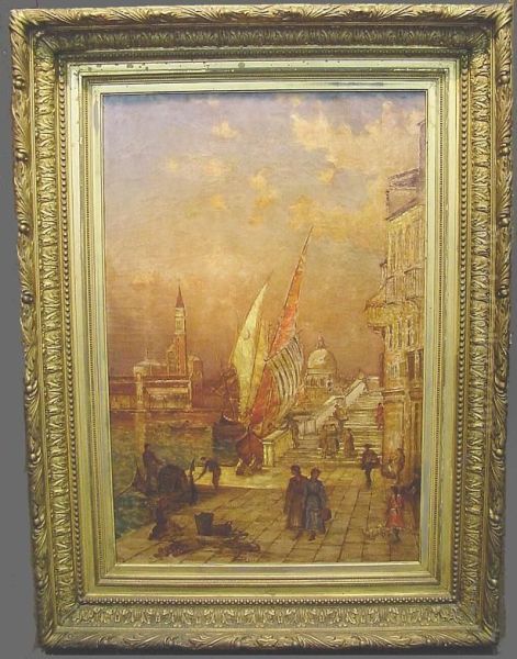 Figures Along A Venetian Canal Oil Painting by D. Jerome Elwell