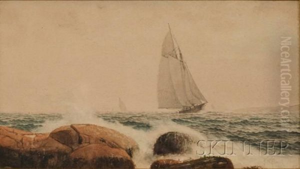 Coastal Scene With Sailing Vessel. Oil Painting by Kilby Webb Elwell