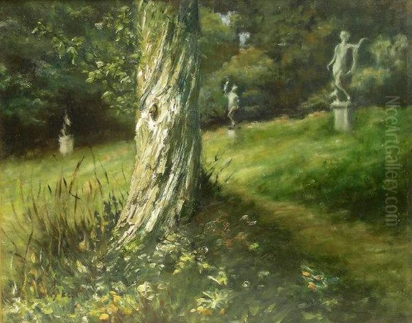 Trees And Statues Burton Agnes Oil Painting by Mary Dawson Elwell