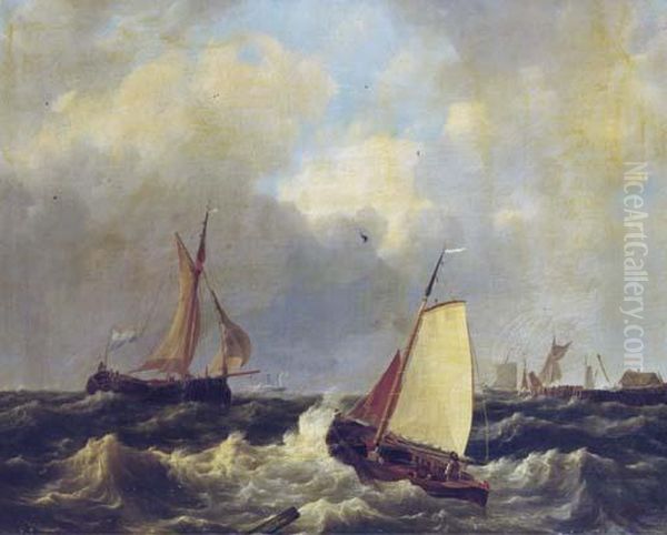 Sailing On Choppy Waters By A Coast Oil Painting by Hendrik Jacob Elzer