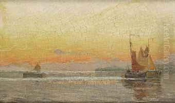 Sailing Boats At Sunset Oil Painting by Anund Emanuel