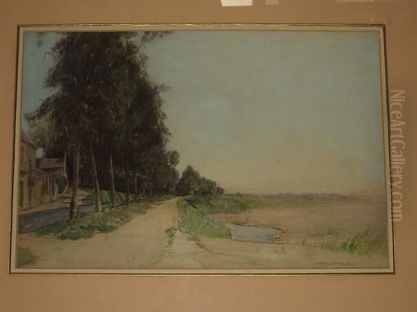 A Waterside Track Oil Painting by Frank Lewis Emanuel