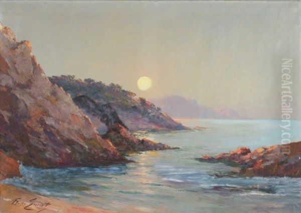 Coucher De Soleil Sur Les Rochers Oil Painting by Pierre-Paul Emiot