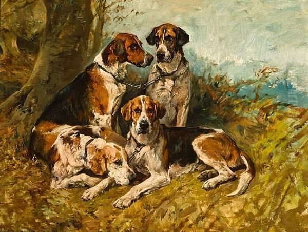 Hounds At Rest Oil Painting by John Emms