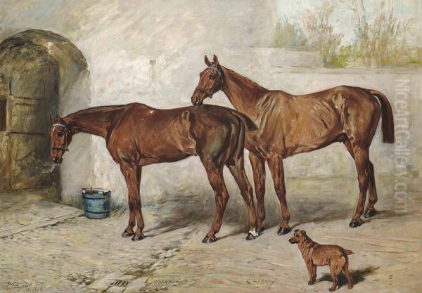 Australia, Barney And Doctor In A Stableyard Oil Painting by John Emms