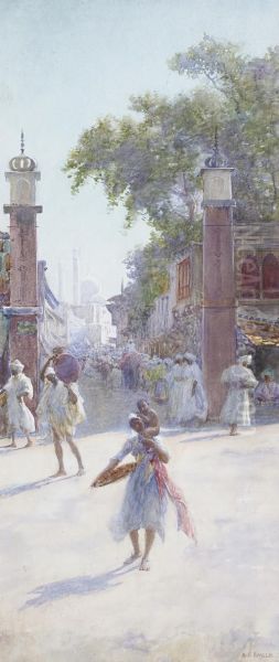 An Eastern Street Market Oil Painting by Alfred Edward Emslie