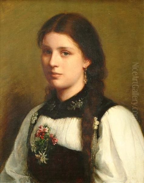 Portrait Of Afraulein Head And Shoulders Oil Painting by Erdmann Encke