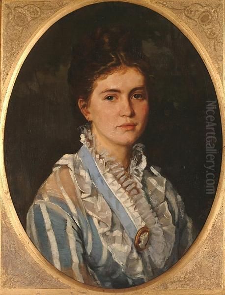 Portrait Of A Lady, Bust-length, Wearing A Cameo Brooch. Oil Painting by Fedor Encke