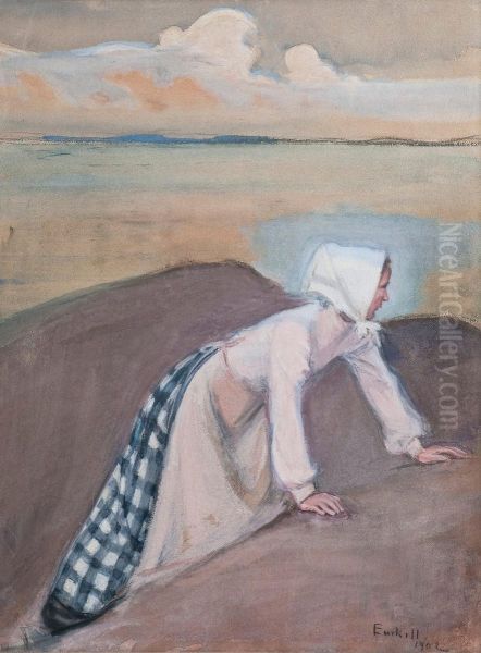 Woman On A Cliff Oil Painting by Magnus Enckell