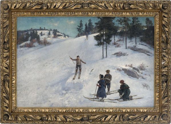 Ski Jump Oil Painting by Axel Ender