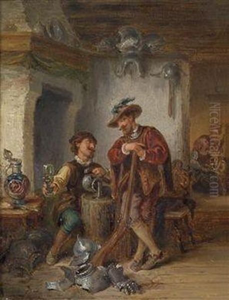 A Pub Scene With Drinking Soldier Oil Painting by Eduard Ender