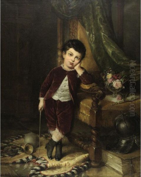 Portrait Of A Boy In A Red Suit Oil Painting by Eduard Ender